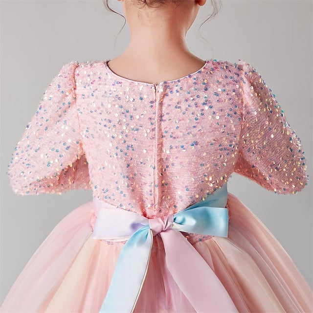 Kids Girls' Party Flower Long Color Girl Solid Dress