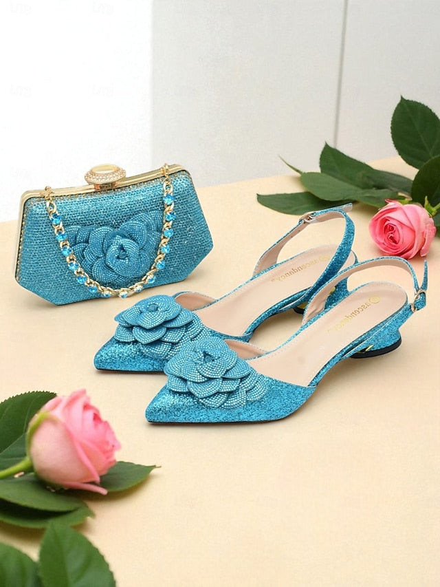 Evening Clutch Matching Glitter Slingback and Heels Women's