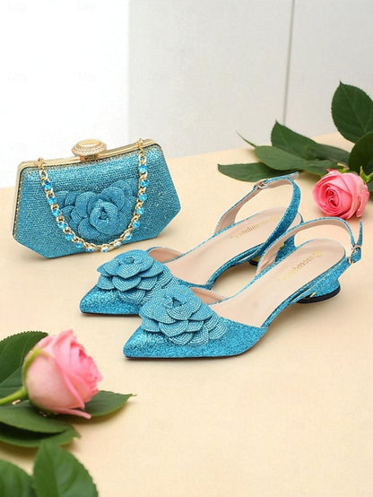 Evening Clutch Matching Glitter Slingback and Heels Women's