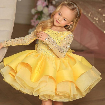 Summer Dress Spring Girls' 3D Sequin Fall Sleeve Long