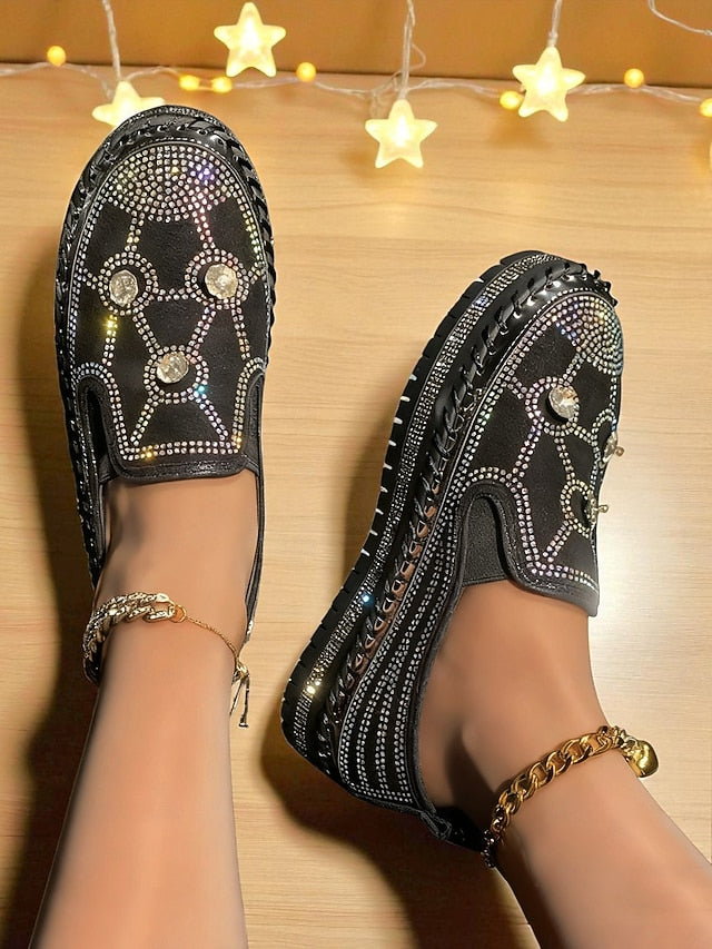 Sneakers with Red Platform Rhinestone Women's Slip-On Studs