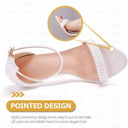 Wedding Heel Shoes Elegant Women's Pearl-Embellished High