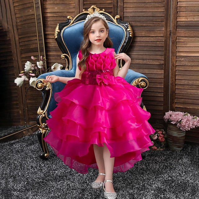 Flower Party Color Kids Solid Dress Girls' Sequin