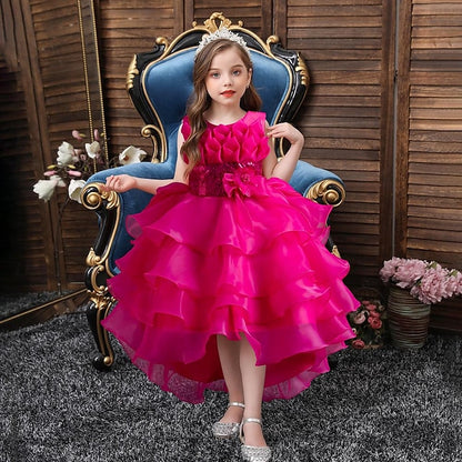 Flower Party Color Kids Solid Dress Girls' Sequin