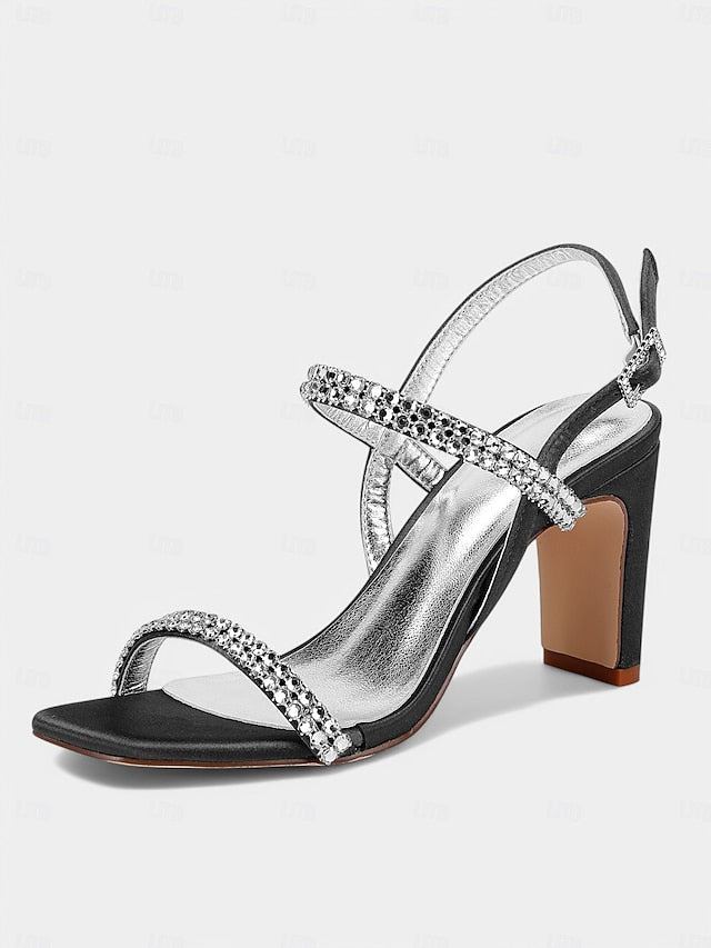 Sandals Prom White Block Rhinestone Women's Bridal – Heel