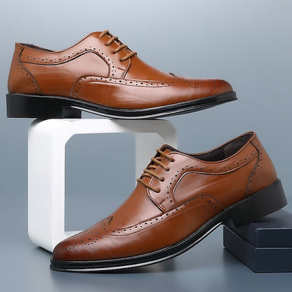 Shoes Faux Brown – Classic Dress Brogue Leather Men's