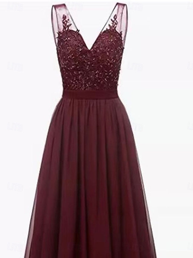 of Floor Elegant Simple Bride A-Line Dress V Mother the Neck