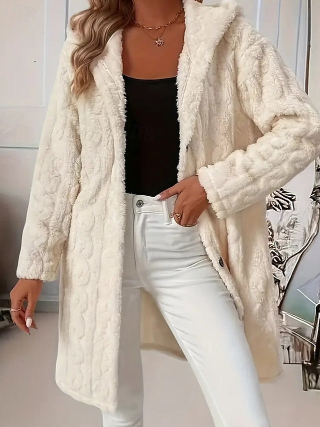 Buttons Women's Warm Faux Casual Fur Comfortable Coat