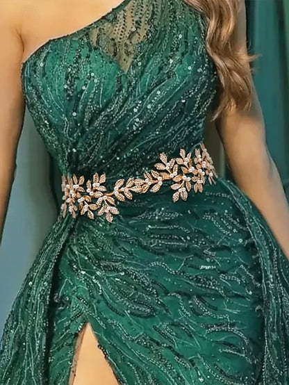 Accents Elegant Leaf with Pearl Bridal Gold Belt –