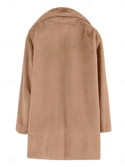 Warm Fleece Breathable Fur Pocket Faux Lined Coat Women's