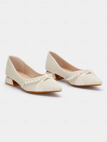 Heel Low Elegant Pointed Flats Embellished Pearl - Women's