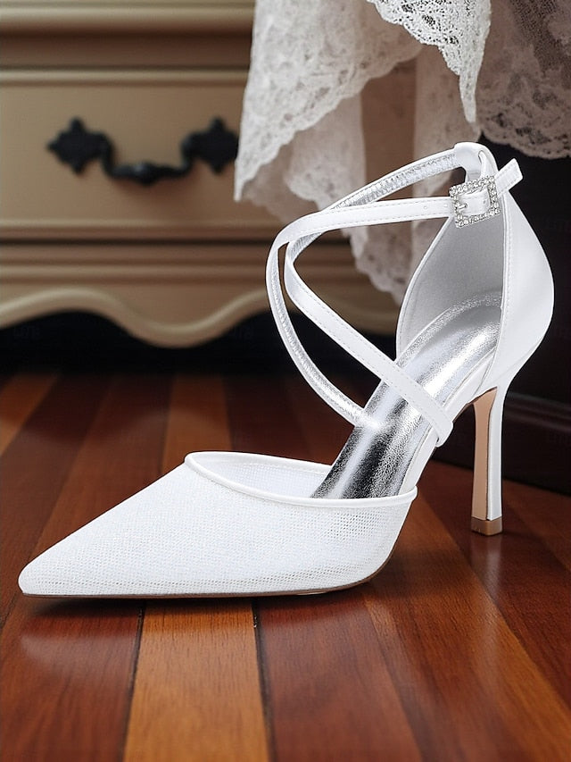 Glitter Stiletto Silver - Heels Strap Elegant Women's Ankle