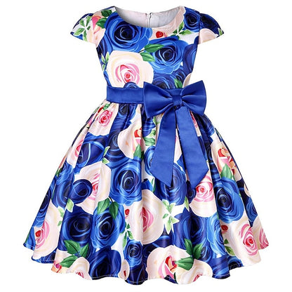 Party Girls' Floral Kids Flower Dress Short Sleeve