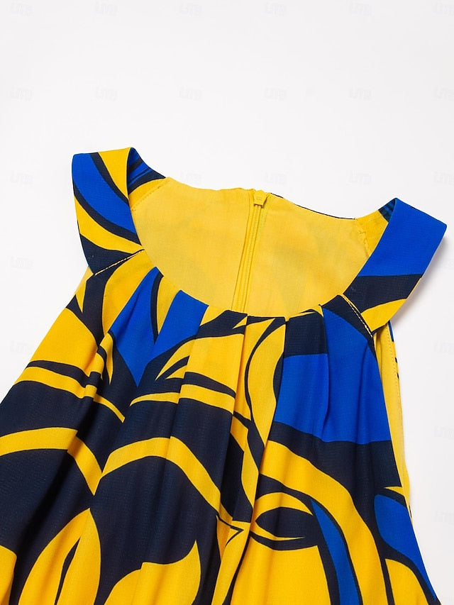 Satin Leaves Sleeveless Maxi Dress (No Belt)