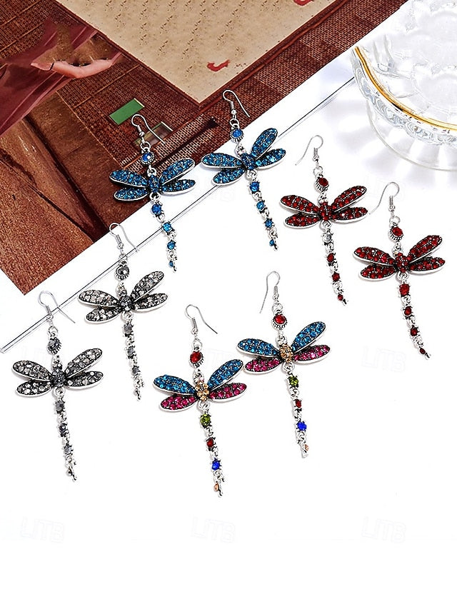 – Colorful Earrings Dragonfly Vintage Crystal Style