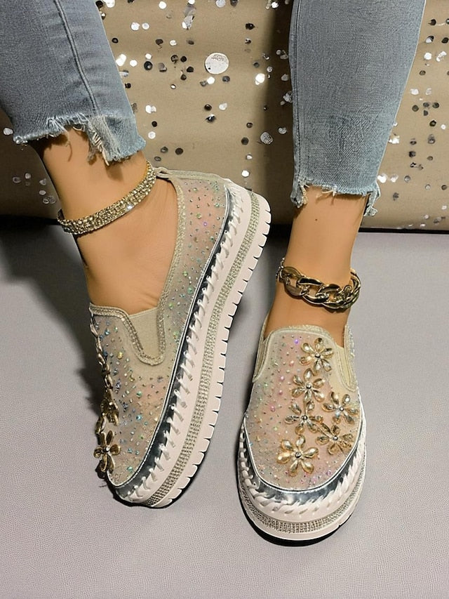 Sneakers Embellished Mesh Rhinestone with Slip-On Women's