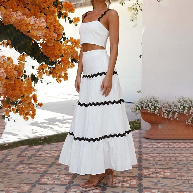 Women's Midi Dress White Dress Graduation Dress Two Piece