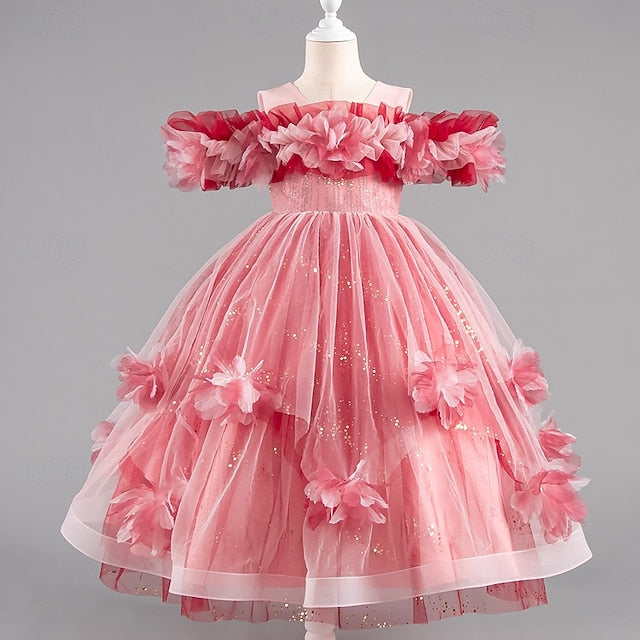 Flower Special Sleeve Wedding Kids Party Girls' Dress Short