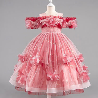 Flower Special Sleeve Wedding Kids Party Girls' Dress Short