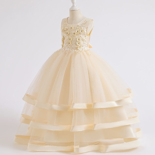 Wedding Girls' Colored Solid Sleeveless Party Kids Dress