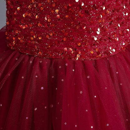 Kids Solid Sequin Dress Party Girls' Sleeveless Color
