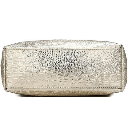 Tasche Faux Große Tote Geprägte Damen Kroko Silber | Kapazität
