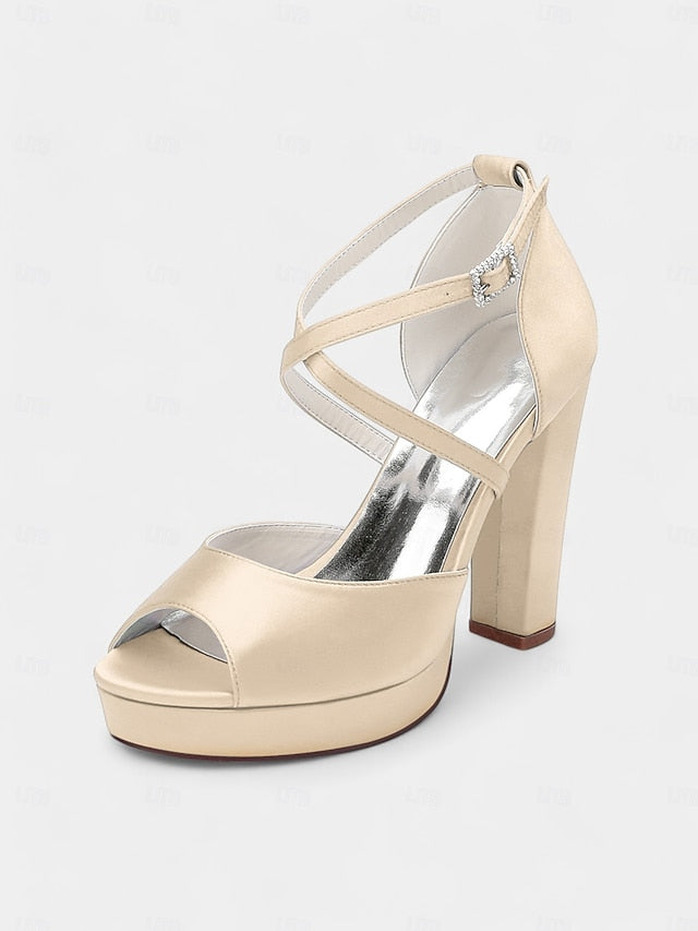 Heel and Women's Peep Platform Sandals High Toe Satin with
