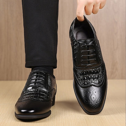 Crocodile Shoes Faux Oxford – Leather Brown Pattern Men's