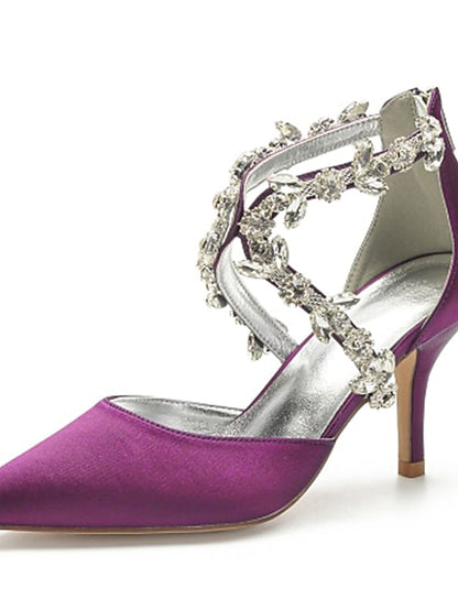 Heels Satin Women's White Pointed Crystal Strap – Elegant