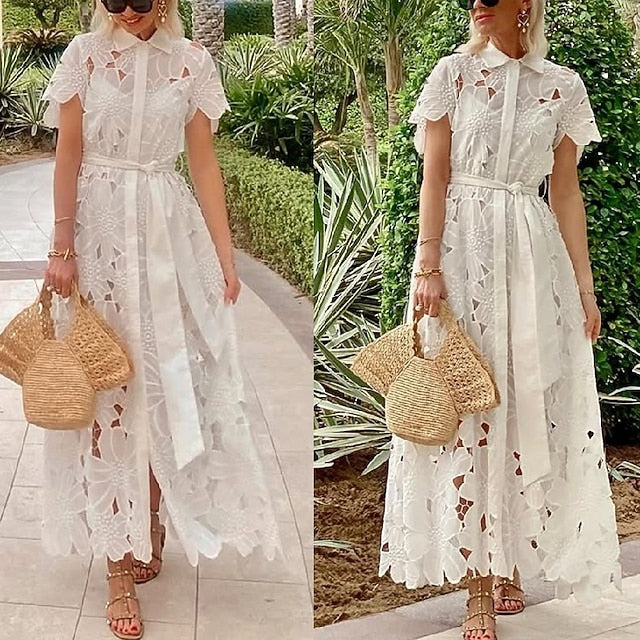 Women's Long Dress Maxi Dress White Dress Lace Dress Sheath