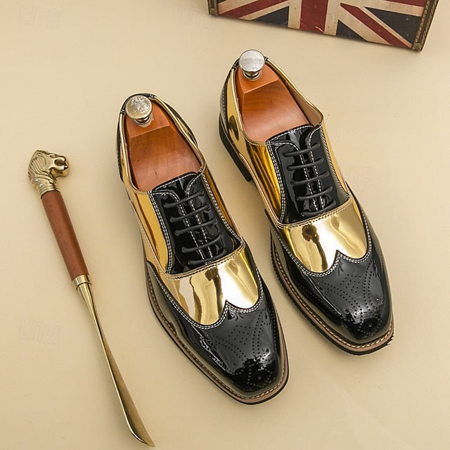 and Leather Gold Oxford Black Men's Patent with Shoes