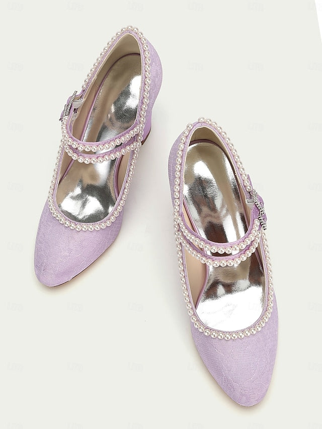 Lace Pearl Jane Women's Embellished - Purple Mary Heels