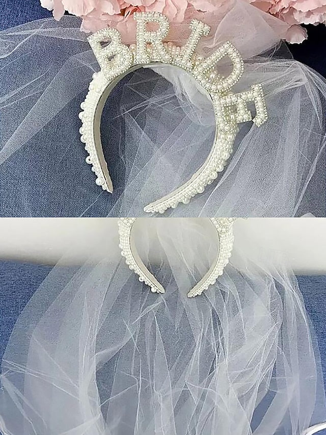 Pearl-Embellished 'BRIDE' Headband Veil – with