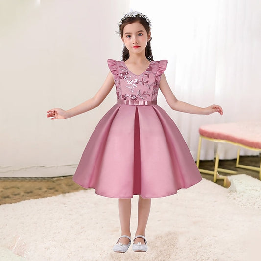 Kids Formal Sleeveless Party Girls' Solid Dress Color