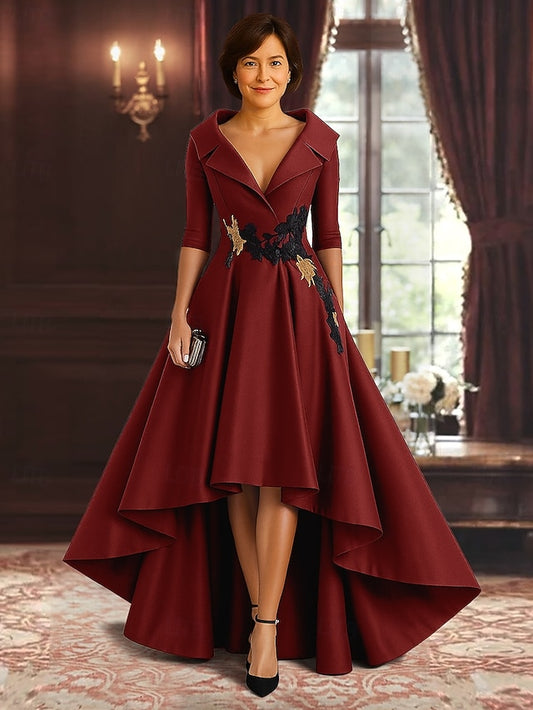 Mother Split A-Line High Bride the of Dress Black Elegant Red