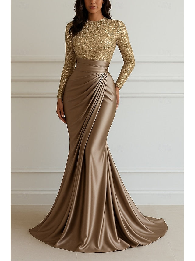 Floor Elegant Formal Gown Wedding Mermaid Dress Sequin Evening