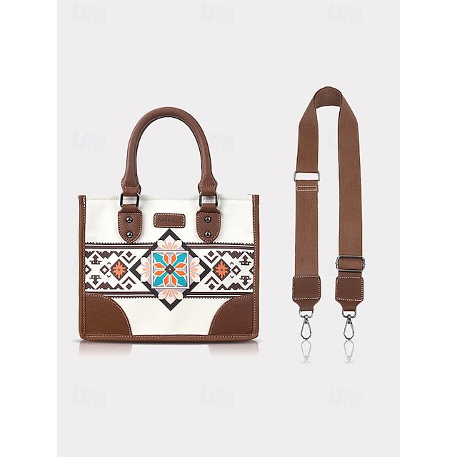 and Set Women's Ethnic Leather Faux Handbag Canvas with