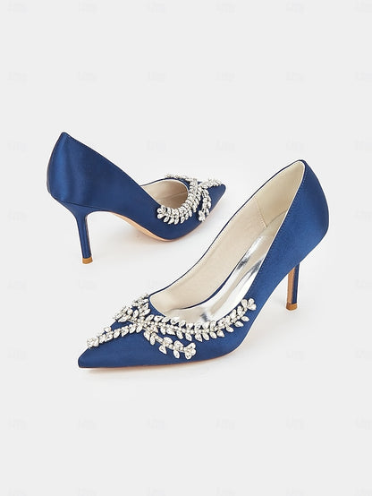 Rhinestone-Embellished Women's Satin – Stiletto Heels