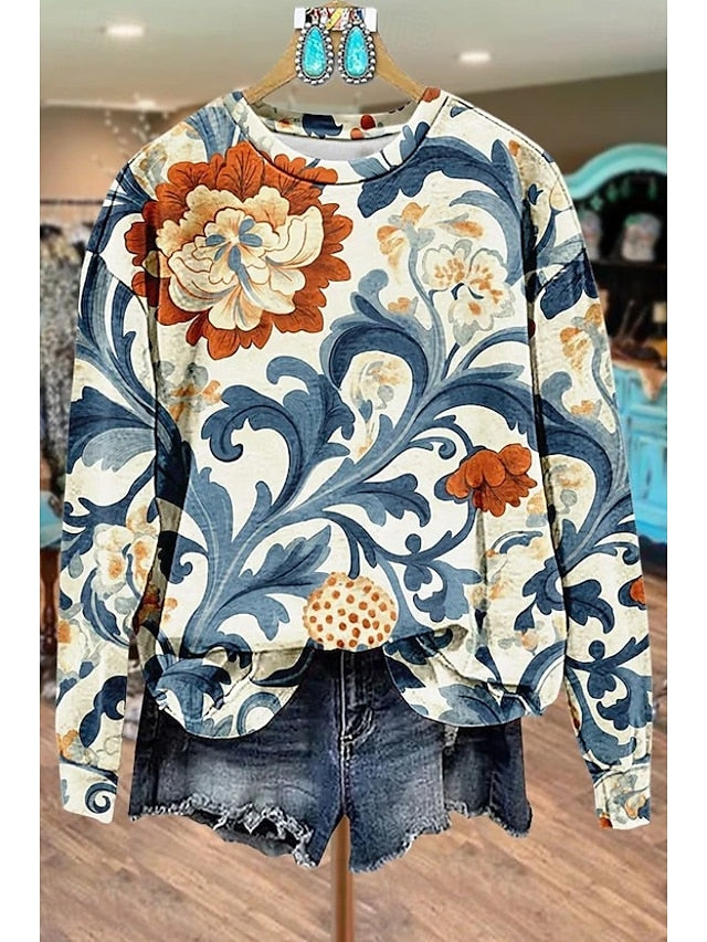 Women's Pullover Sweatshirt Floral Graphic Geometric Warm