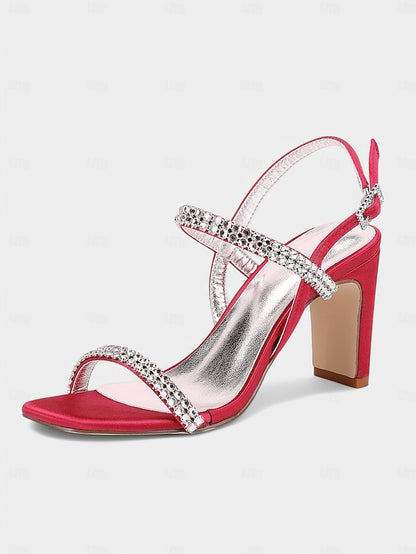 Sandals Prom White Block Rhinestone Women's Bridal – Heel