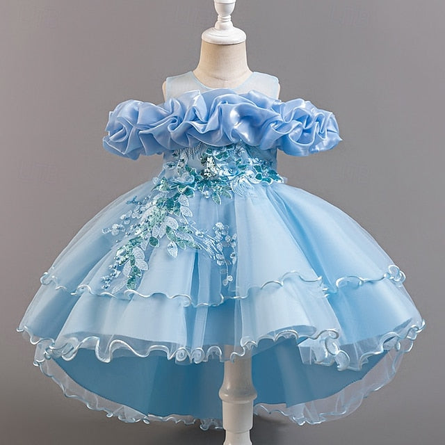 Dress Wedding Sleeve Girls' Kids Short Flower Floral Party