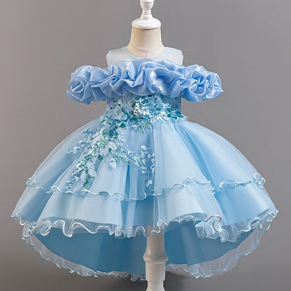 Dress Wedding Sleeve Girls' Kids Short Flower Floral Party