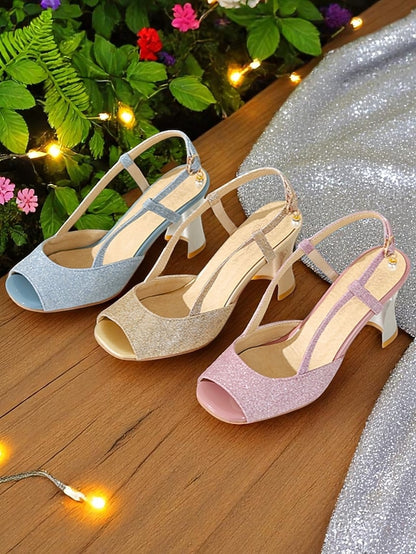 Slingback Gold Open-Toe Sparkly Women's Heels - Glitter