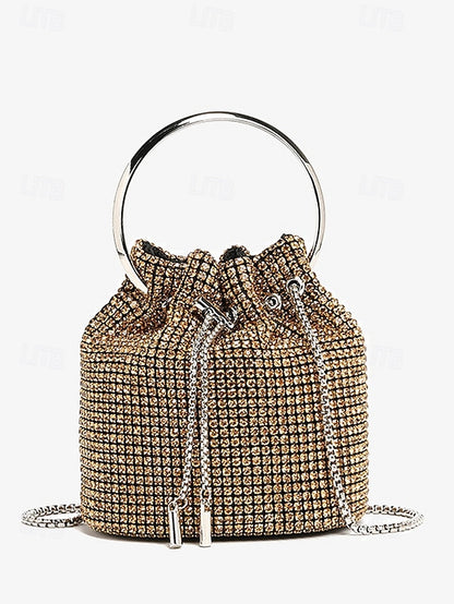 Women's Sparkling Silver with Metal Bucket Bag Rhinestone