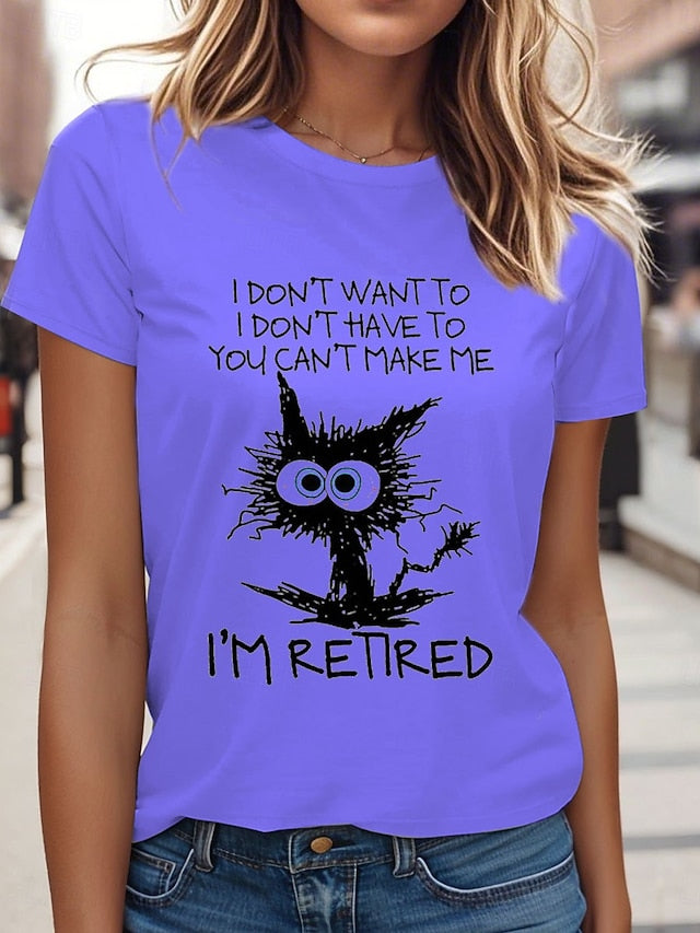 Women's T Shirt Retired Graphic Animal Letter Stylish