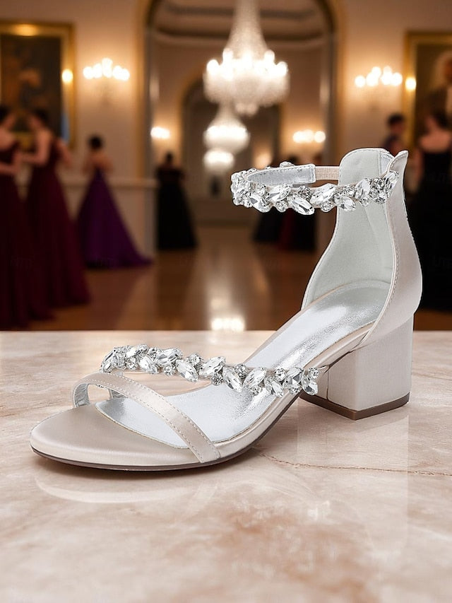 Purple Satin Crystal Sandals - Women's Heel Block
