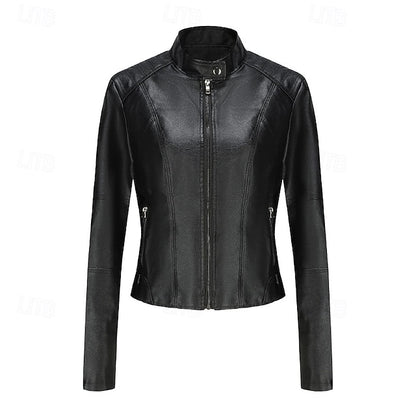 Faux Comfortable Women's Jacket Pocket Zipper Leather