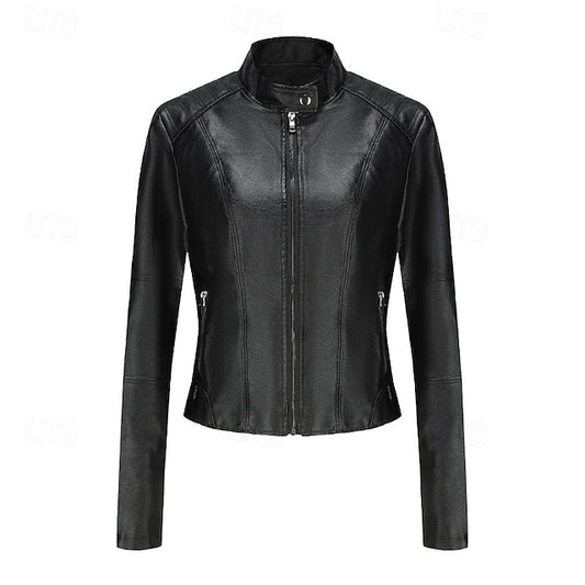 Faux Comfortable Women's Jacket Pocket Zipper Leather