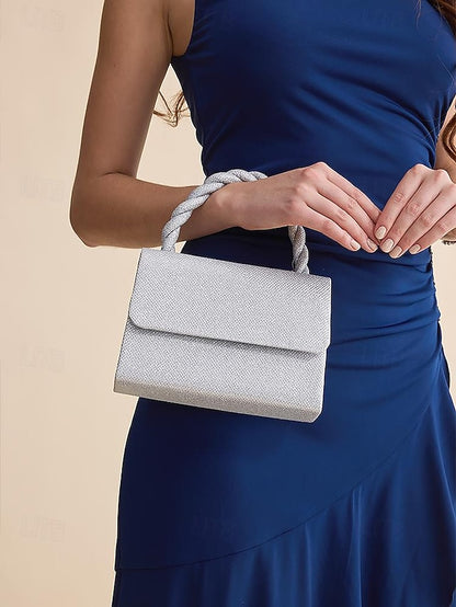 Braided Silver Handbag Glitter Handle Women's with and