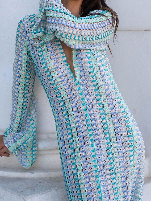 Women's Color Block V Neck Maxi Dress Short Sleeve Spring